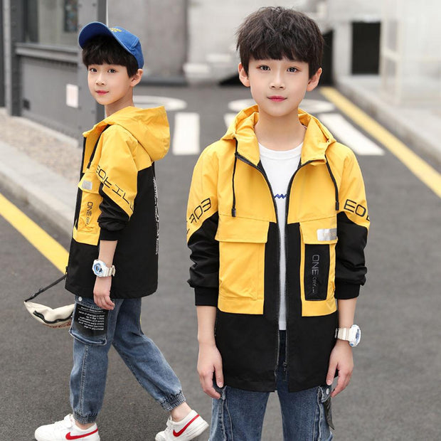 Hooded Middle And Large Children Long Windbreaker Kids Top - Deck Em Up