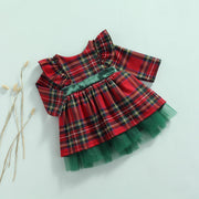 Girls Kids Red Checkered Bow Christmas Dress - Deck Em Up
