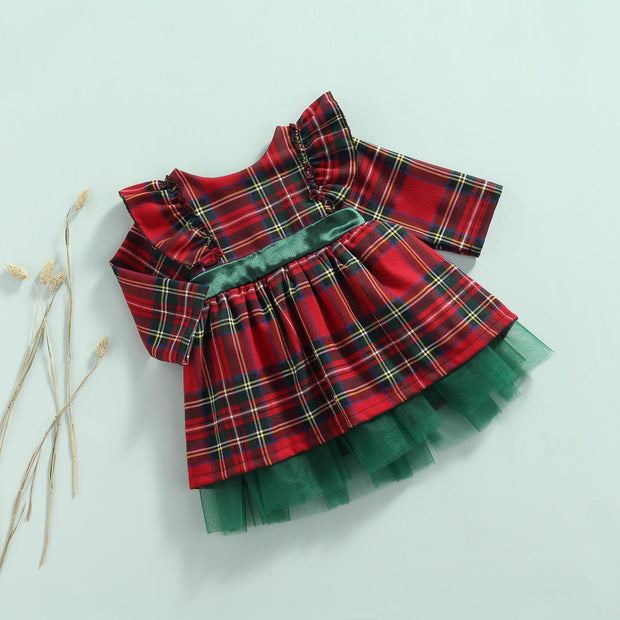Girls Kids Red Checkered Bow Christmas Dress - Deck Em Up