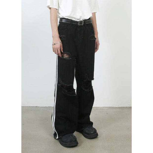 Retro Tattered Jeans Washed Wide-leg Jeans For Men - Deck Em Up